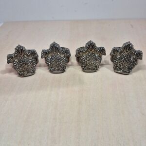 Set of 4 Silver Tone‎ Pineapple Napkin Rings Elegant Table Decor